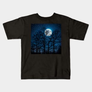 Glowing Moon, Bare Winter Trees, Star-filled Sky Kids T-Shirt